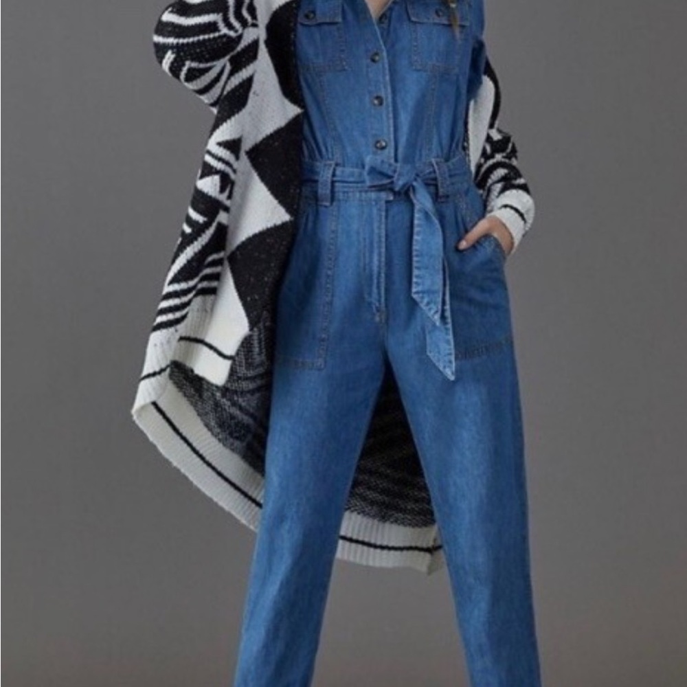 Anthropologie Pilcro and Letterpress Women’s Denim Jumpsuit with Tie Waist